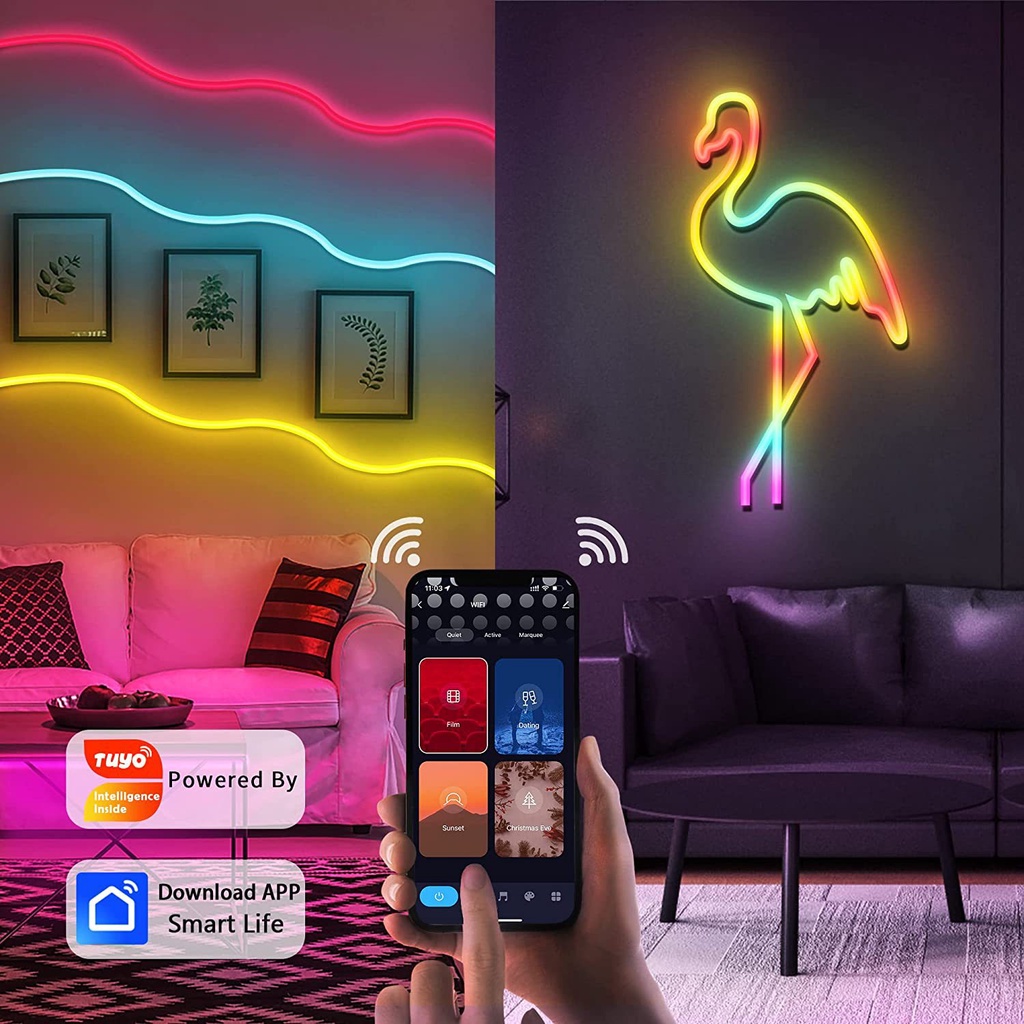 Dây Đèn neon neon 5M 12v Kèm Điều Khiển app rgb tv Trang Trí Phòng Khách / Phòng Ngủ