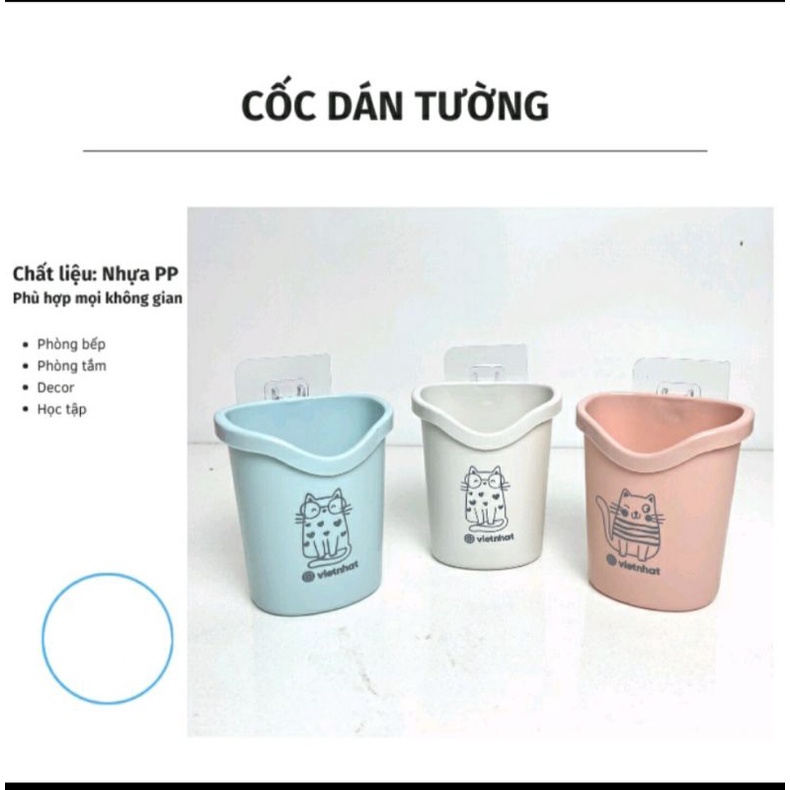 Cốc dán tường tiện ích - giỏ cắm bàn chải, gương lược- ống đũa dán tường
