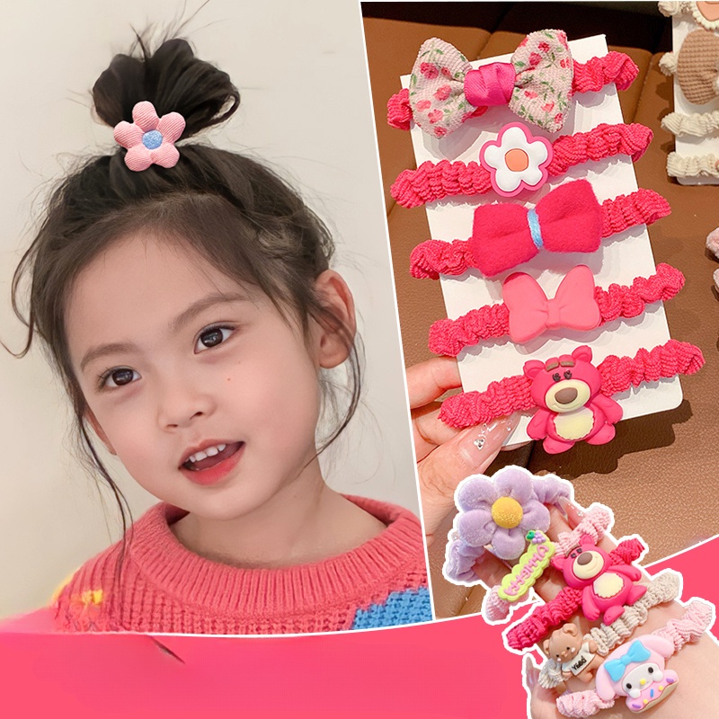 Set 5 Dây Buộc Tóc Lông Nhung Mềm Co Giãn Cho Bé Gái