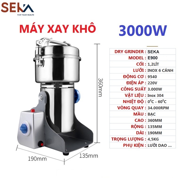 Máy Nghiền Đa Năng SEKA Bột Siêu Mịn Siêu Khỏe, Máy Xay Bột Khô Chính Hãng Công Suất 1400W, Dung Tích 1200ml