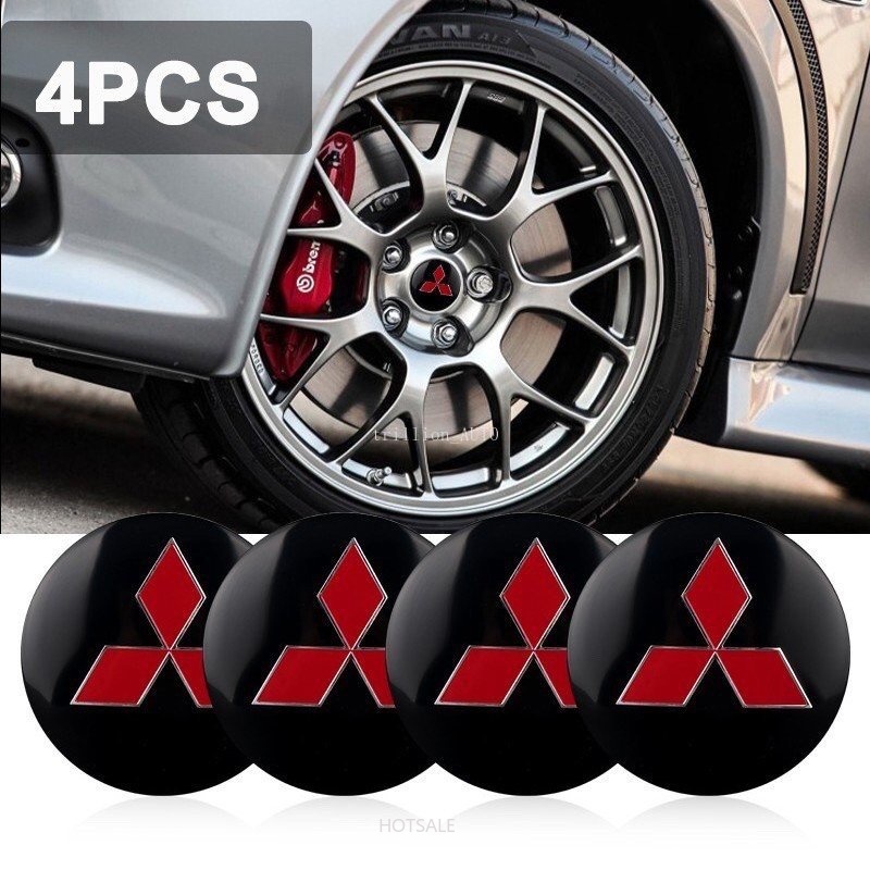 Set 4 Logo 3D 56mm Trang Trí Vành Bánh Xe Hơi Mitsubishi U-214