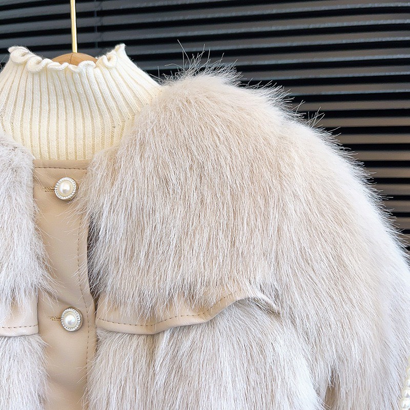 SET ÁO KHOÁC LÔNG PHỐI CHÂN VÁY DA XẾP LY SANG CHẢNH CHO BÉ- HÀNG QCCC