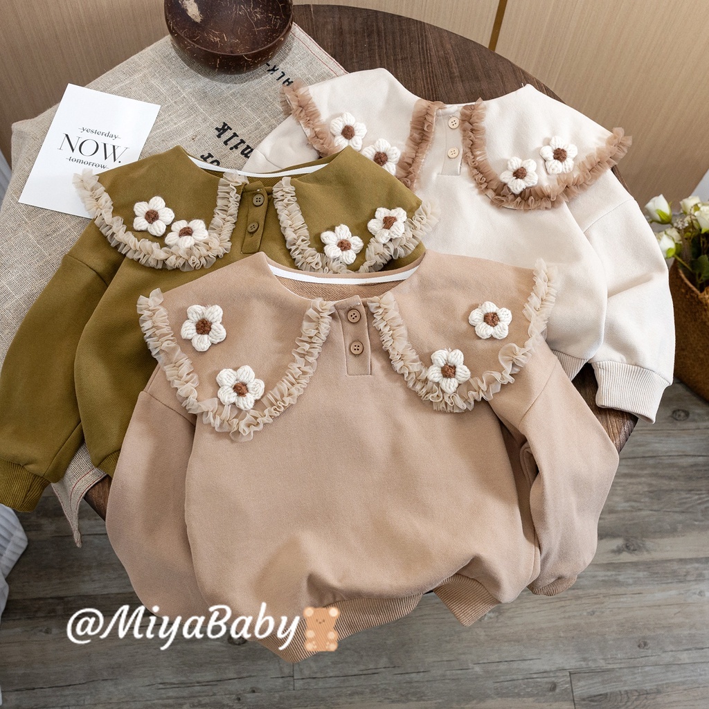 Miyababy quần áo bé gái mẫu thêu hoa áo sơ mi có cổ búp bê Phong cách mới mùa thu phong cách Hàn Quốc Thích hợp cho 5-28kg (917)