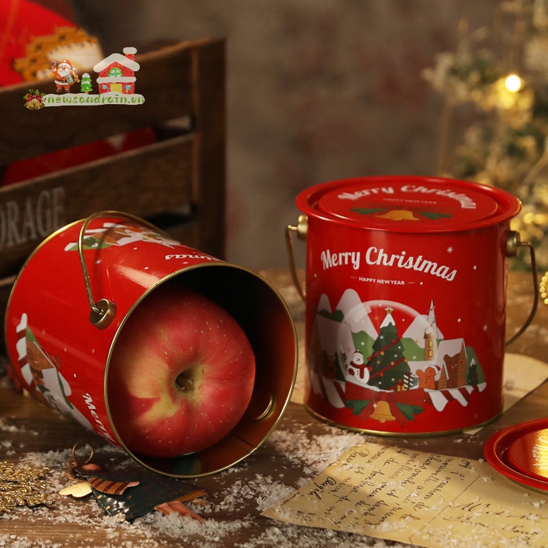 Newandrain Hộp Kim Loại Đựng Bánh Kẹo Hình Vuông Phong Cách Giáng Sinh
