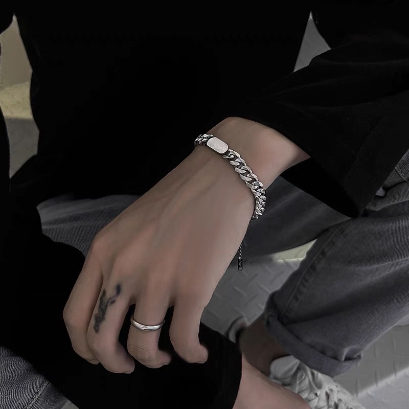 Vòng Tay Thép Titan Màu Bạc Đơn Giản Thời Trang Hàn Quốc Phong Cách hip hop punk unisex