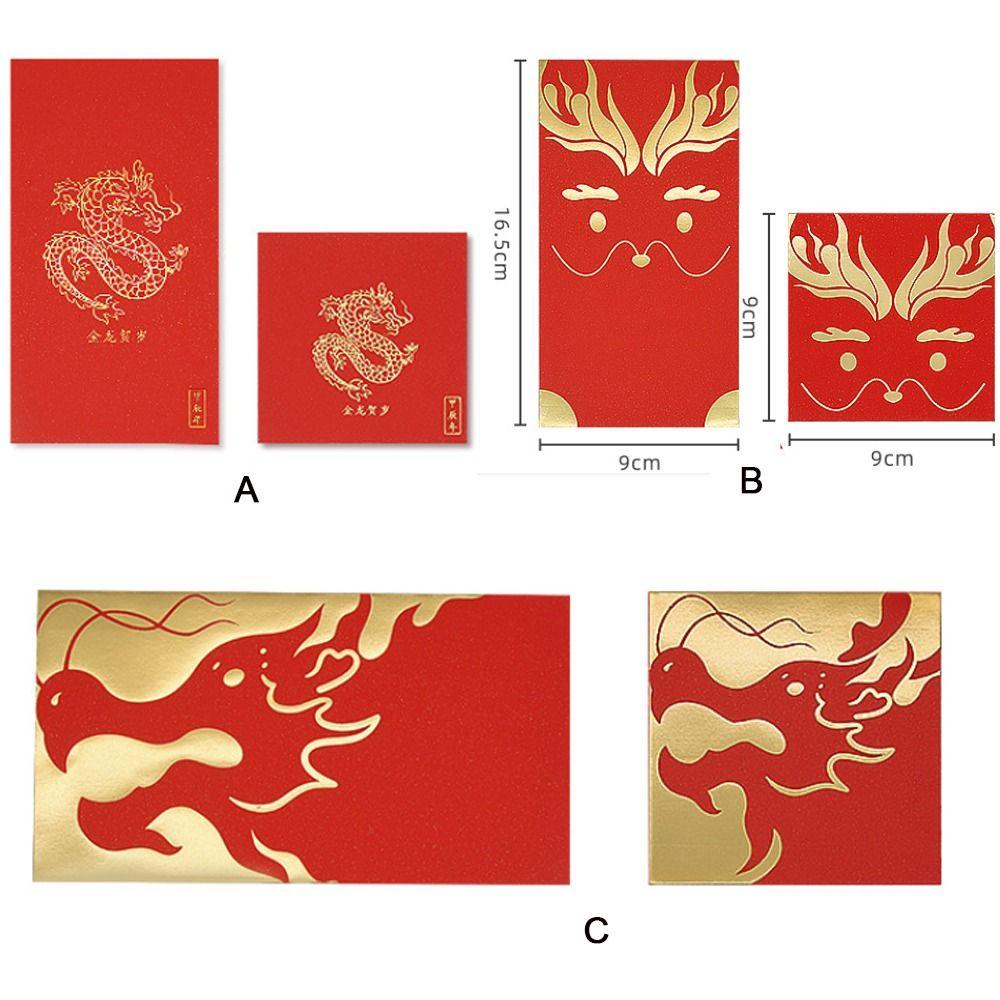 Mxmio Set 10 Bao Lì Xì Đỏ May Mắn Hình Vuông Họa Tiết Rồng Năm Mới 2024