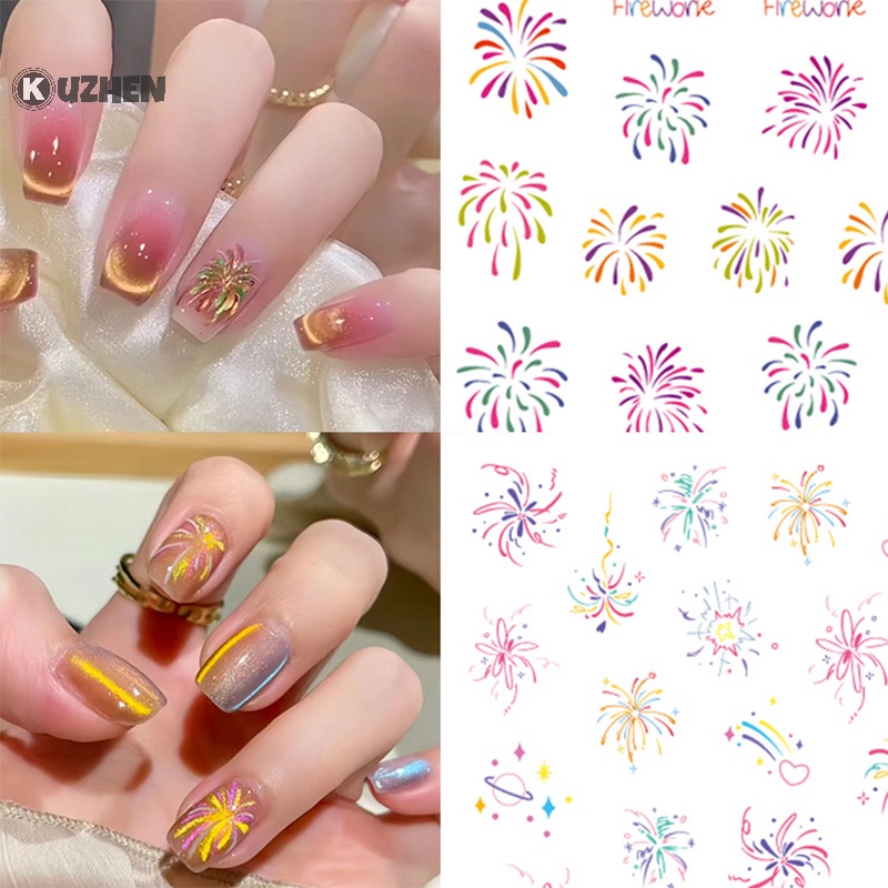 Kuzhen Nhãn Dán Trang Trí Móng Tay Lấp Lánh laser Hoa Văn Năm Mới