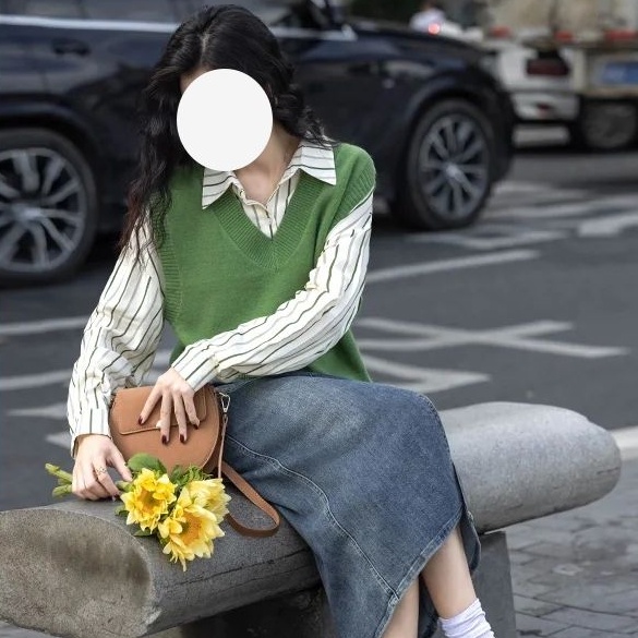 Set Áo Sơ Mi Kẻ Sọc Và Áo Len Không Tay Cổ Chữ v Phong Cách Nhật Bản Cho Nữ