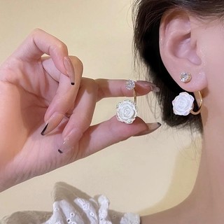 Bông tai hoa hồng xà cừ móc vành sang chảnh , khuyên tai phong cách hàn quốc