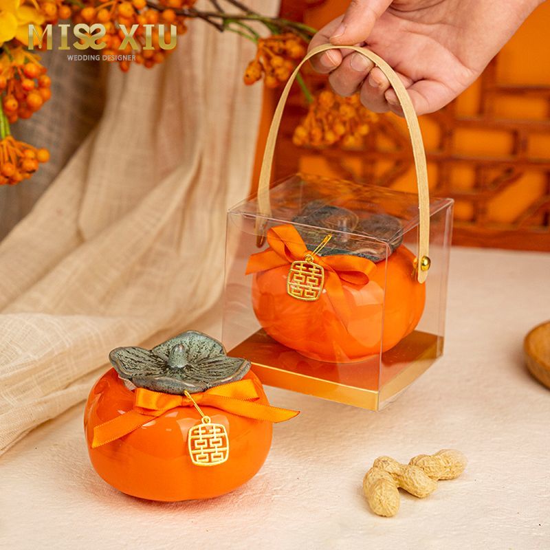 Tiktok hot# MISSXIU wedding wedding candy box Persimmon Ruyi ceramic candy can engagement Persimmon can ornaments gift box 10.5HHL