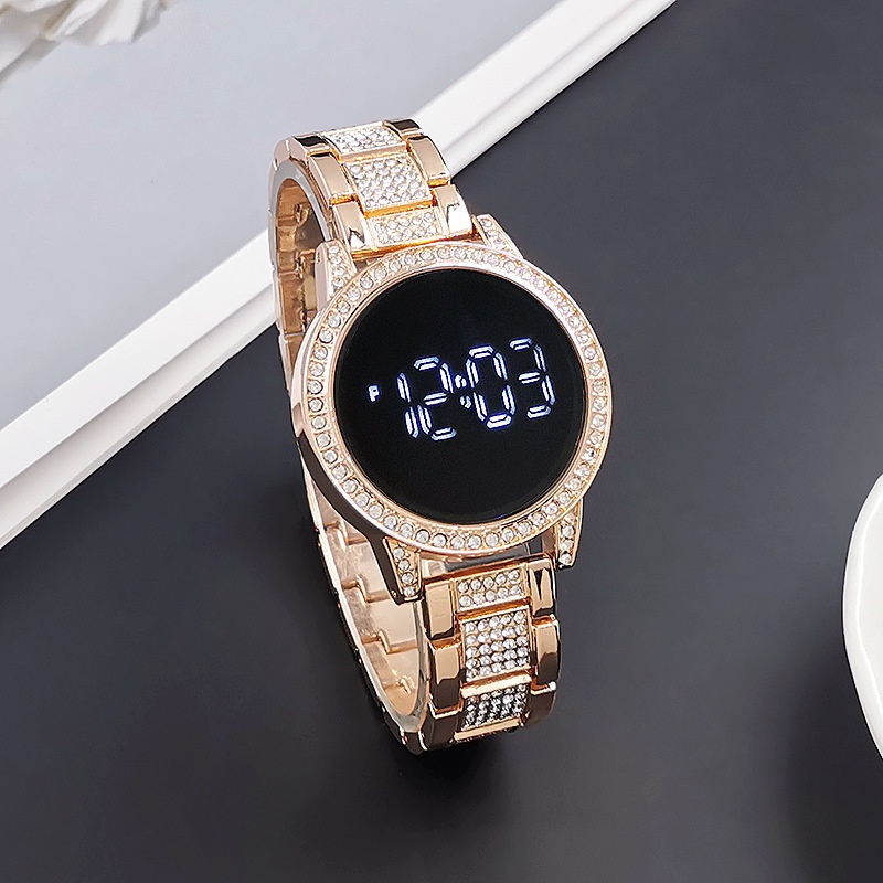 Đồng hồ nữ Bộ hợp kim kim cương Đồng hồ điện tử LED Đồng hồ nữ