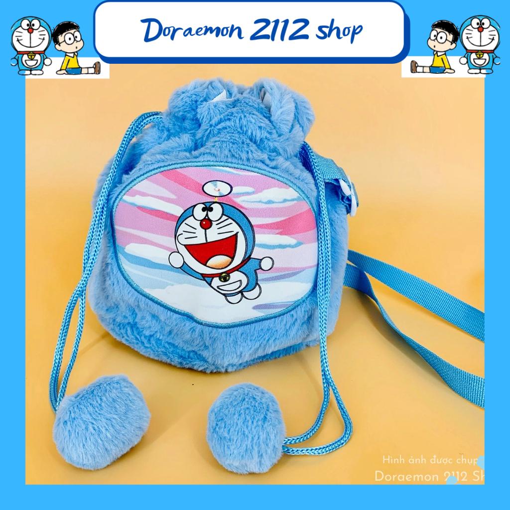 Túi đeo Doraemon bằng bông có dây rút siêu dễ thương dành cho bé 25x19x15cm