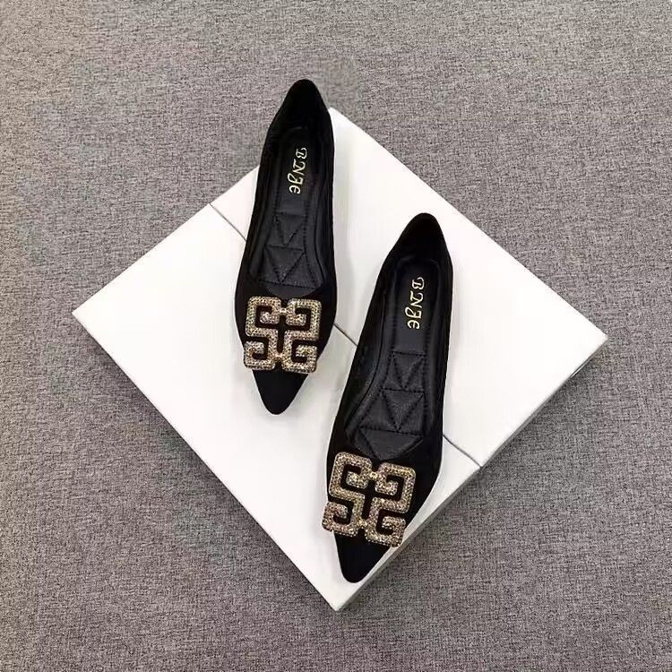 Giày Búp Bê Mũi Nhọn Đính Đá Sang Trọng Hợp Thời Trang Cho Bạn Gái