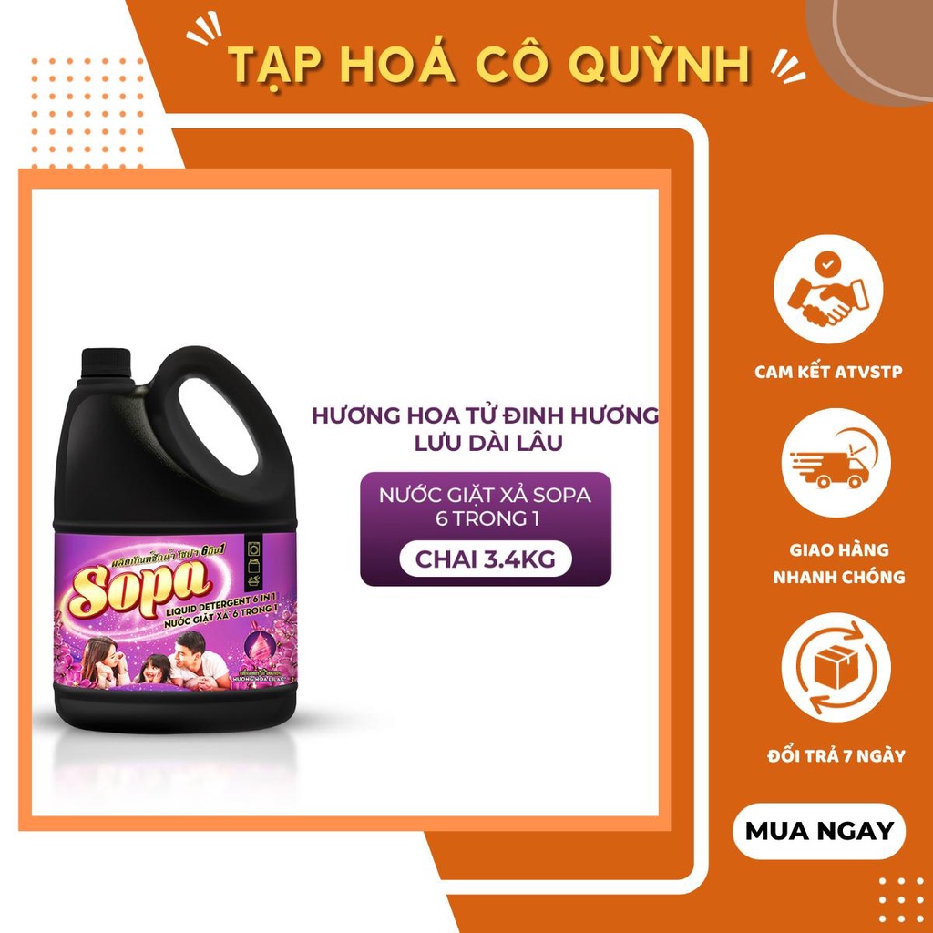 [ Tạp Hoá Cô Quỳnh ] Nước Giặt Xả Sopa 6 Trong 1 Hương Hoa Tử Đinh Hương Chai 3.4kg