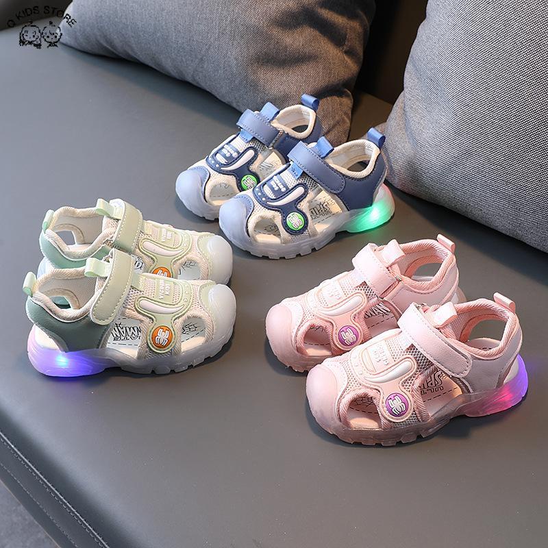 Giày Sandal Đế Mềm Siêu Nhẹ Chống Đá Có Đèn led Dạ Quang Cho Bé 1-6 Tuổi