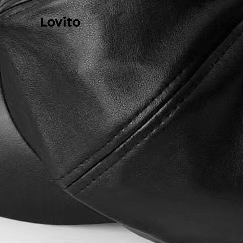 Mũ PU Lovito màu trơn vintage cho nữ LFA08242 (Màu đen)