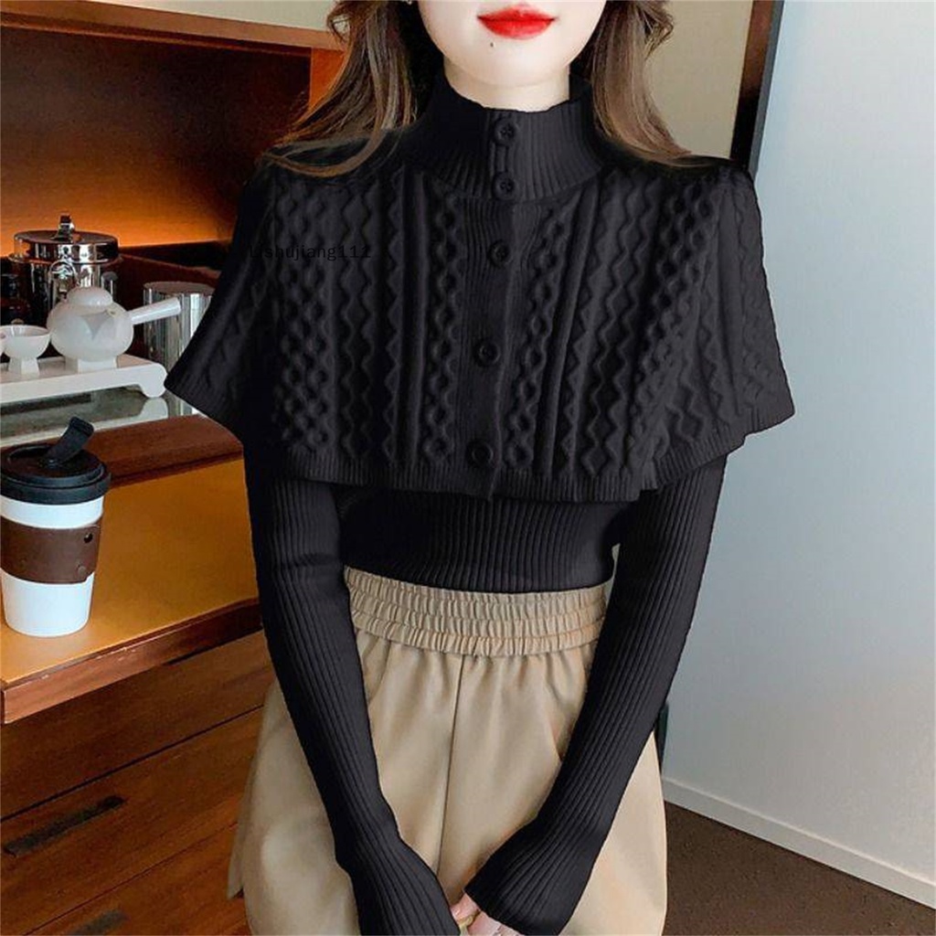 Li Áo sweater Chui Đầu Dáng Rộng Cổ Chữ v Xoắn Hai Mảnh Thanh Lịch Mùa Thu Đông Ấm Áp Giản Dị Dành Cho Bạn Nữ shu