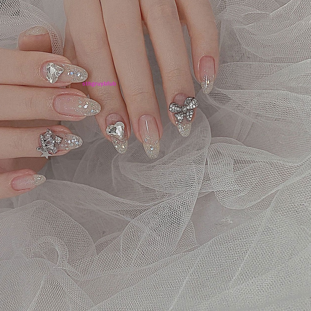 Sthb Set 5 Phụ Kiện Trang Trí Móng Tay Nghệ Thuật Bằng Hợp Kim Hình Nơ Đính Đá 3d Màu Bạc vn