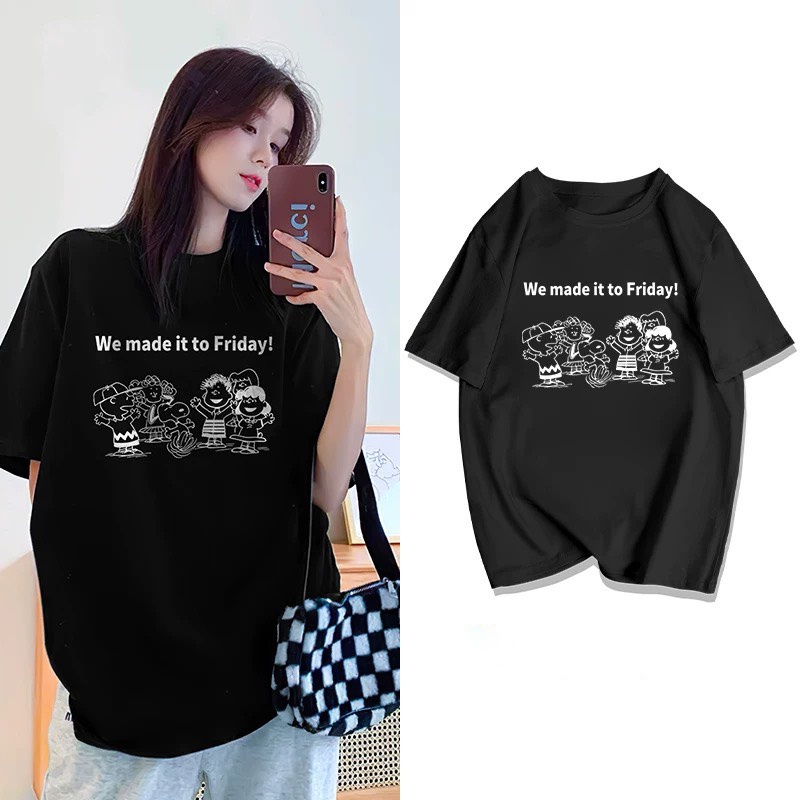 Áo thun nữ form rộng Guguno cotton cổ tròn in basic