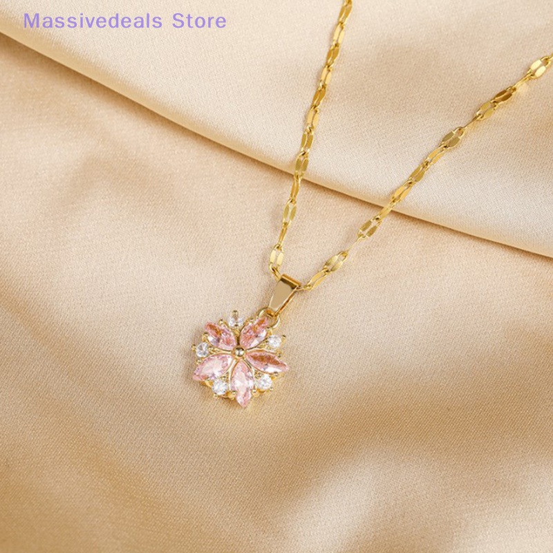 Vòng cổ Bằng Thép Không Gỉ Mặt Hoa Anh Đào Đính Đá zircon Màu Hồng Thời Trang Cho Nữ Mới