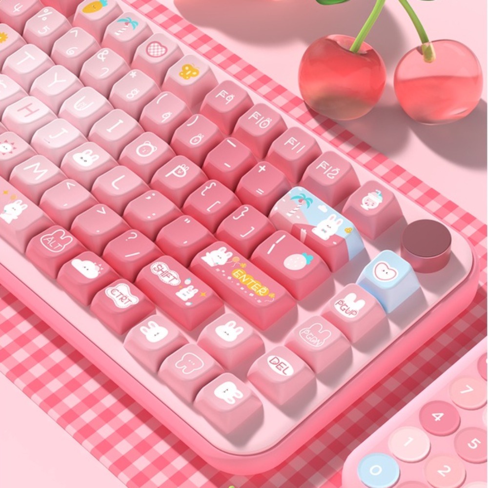 Summer Bunny Theme Keycaps Cute Pink Cartoon Keycaps 138/158 Keys Bộ 138 / 158 Bàn Phím Cơ Học Họa Tiết Thỏ Hoạt Hình Dễ Thương