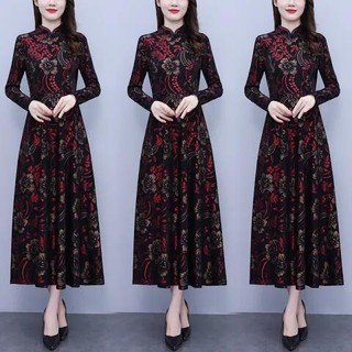 Đầm Dài Dáng Ôm In Họa Tiết Hoa Phong Cách Dân Tộc Thời Trang Xuân Thu Dành Cho Nữ