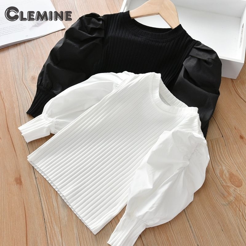 Clemine Áo Sơ Mi Tay Dài Phồng Kẻ Sọc Phong Cách Mới Cho Bé Gái