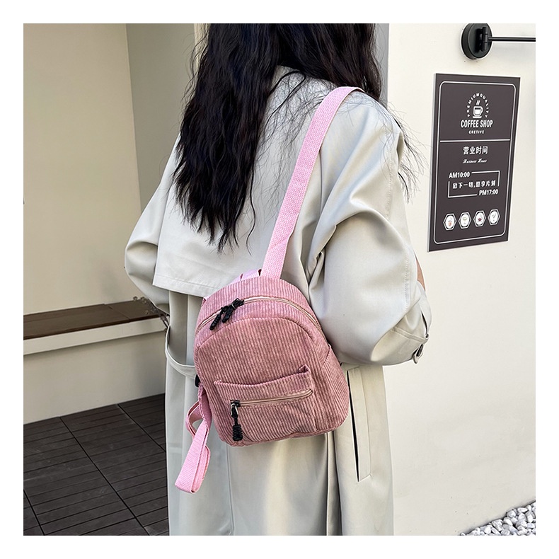 Jasmin noir Ba Lô Đi Học Vải Nhung Kẻ Sọc Có Khóa Kéo Cho Thanh Thiếu Niên