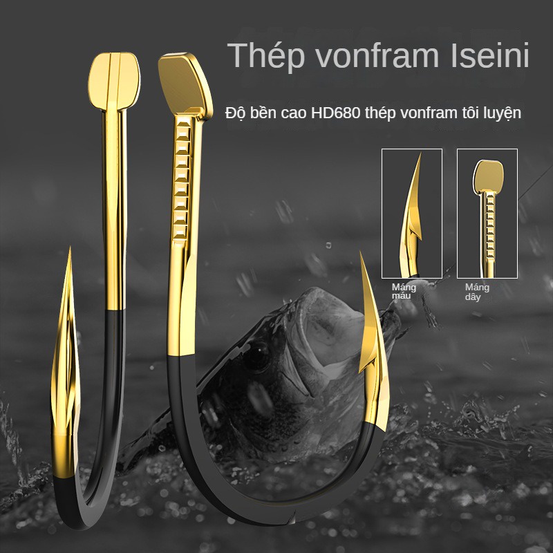 Lưỡi câu cá bằng thép cứng siêu dày màu đen nhập khẩu