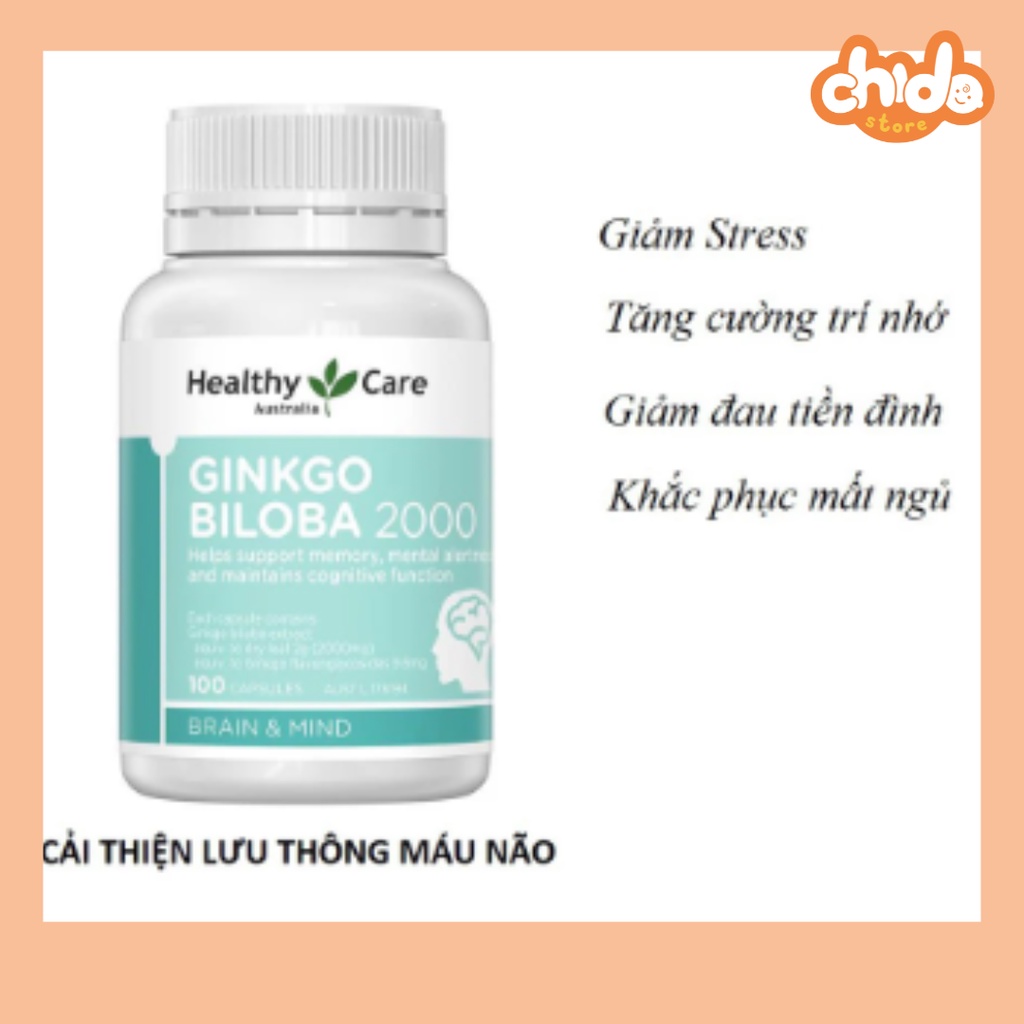 Viên uống bổ não Ginkgo Biloba 2000 Heathycare Úc 100v