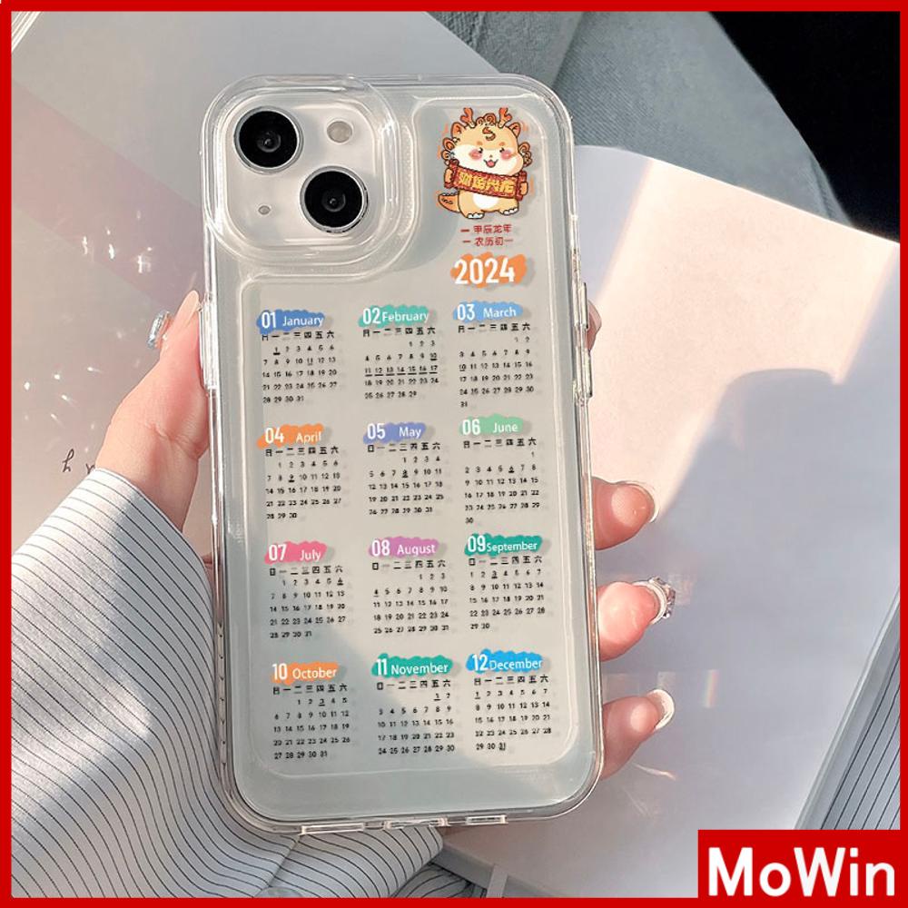 Mowin - Ốp lưng Ốp điện thoại Ốp iphone 15 pro max Ốp Lưng Trong Suốt TPU Mềm Mạ Điện Nút Chống Sốc Năm Mới 2024 Lịch 12 Tháng Graffiti Dễ Thương Tương Thích Với iPhone 14 13 12 11 XS 7 8Plus