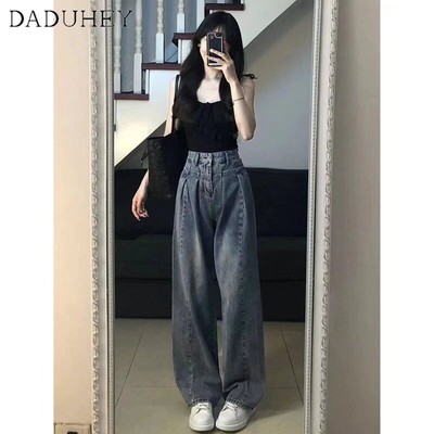 Quần jean DADUHEY ống rộng cạp cao phong cách đường phố Mỹ cổ điển cao cấp cỡ lớn