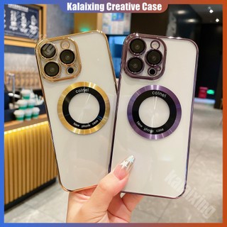 Ốp Điện Thoại Cứng Trong Suốt Viền Mạ Điện Từ Tính Kèm Phim Hút Cho iPhone 7 8 Plus Xs Max 11Pro Max