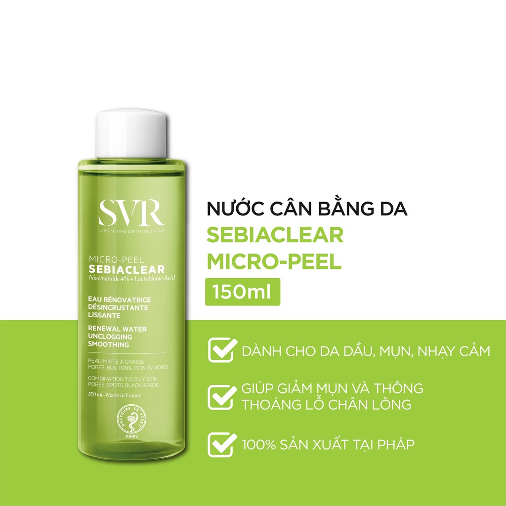 SVR Sebiaclear Micro Peel Toner 150ml Nước Cân Bằng Cho Da Dầu Mụn