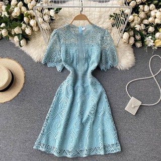 Đầm Tay Ngắn Phối Ren Hoa Thiết Kế Mỏng Ngọt Ngào Thời Trang Mùa Hè Dành Cho Nữ
