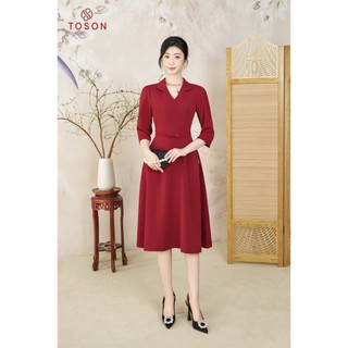 Đầm đỏ đô xòe, eo đính nơ 49970D13 Toson