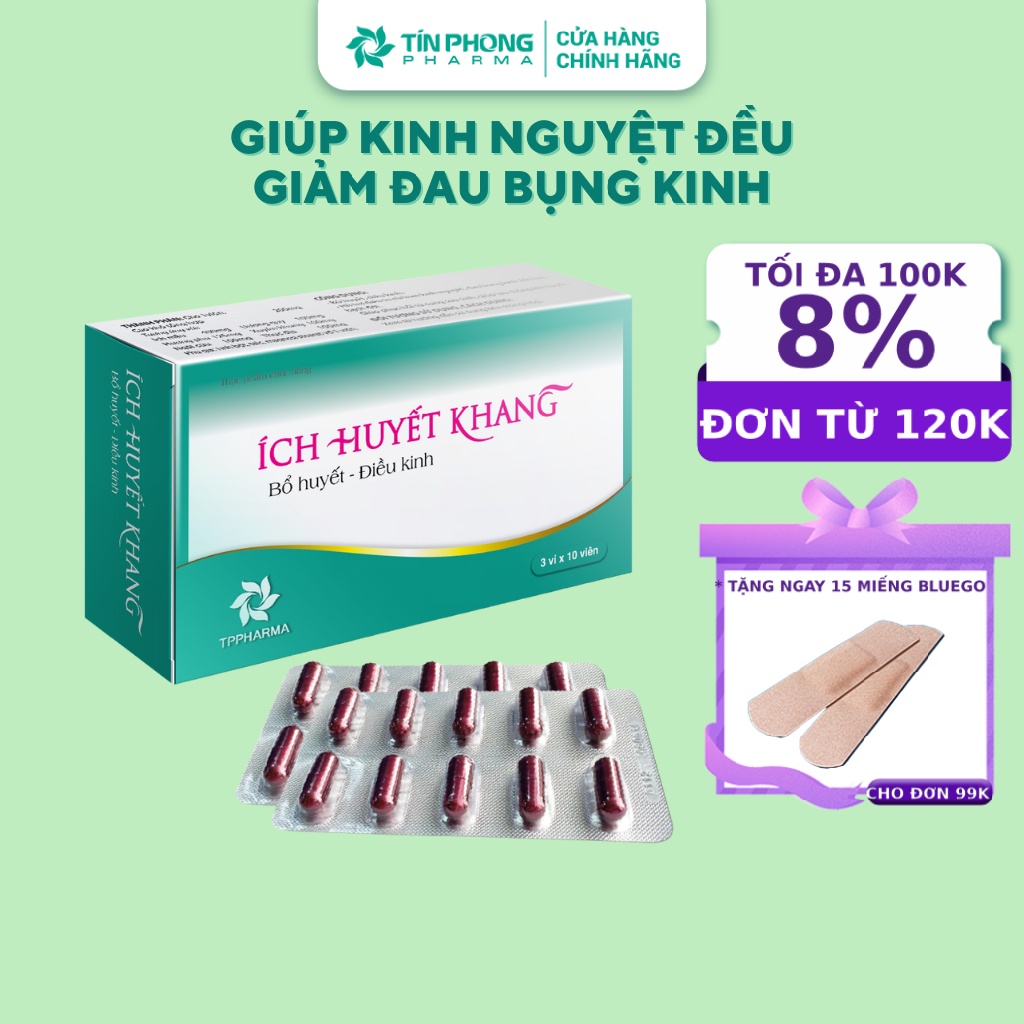 Viên Uống ÍCH HUYẾT KHANG Điều Hòa Kinh Nguyệt, Giảm Đau Bụng Kinh, Bổ Huyết, Chiết Xuất Cao Ích Mẫu Thiên Nhiên