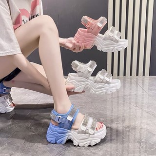 Sandal quai dán, dép quai hậu nữ đính đá đế cao 7 phân