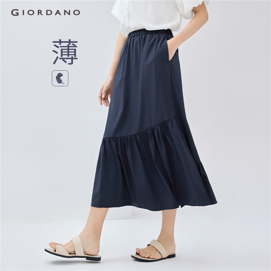GIORDANO WOMEN Oblique ruffle hem long skirt 05465092
