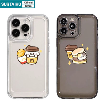 Suntaiho Cặp Đôi Độc Đáo Cốc Trà Sữa Họa Tiết Chó Vỏ Điện Thoại Cho Iphone 16 15 14 13 12 11 Pro Max IP 7 8 Plus Iphon X Xs XR Xs Max TPU Mềm Cao Cấp Trong Suốt Chống Sốc Ốp Lưng