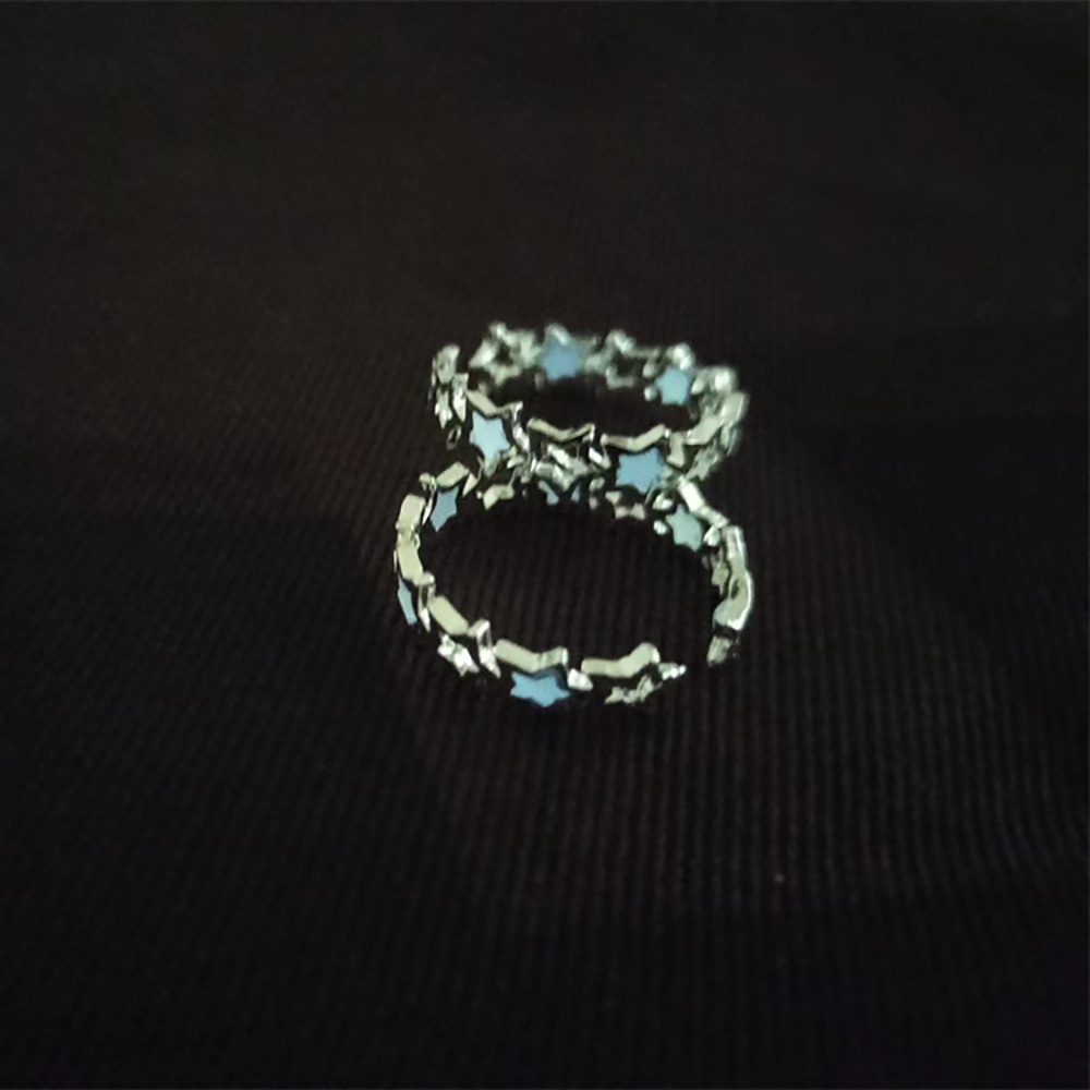 Nhẫn bạc thời trang phát sáng trong bóng tối có thể điều chỉnh với thiết kế hình trái tim hình ngôi sao rỗng màu xanh Món quà hoàn hảo cho phụ nữ và nam giới Thời trang mới