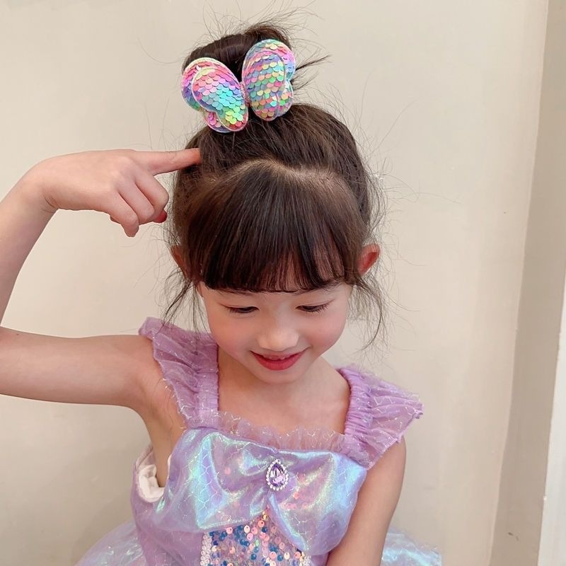 1 Dây Cột Tóc Cao Su Đính sequin Hình Bướm Màu Kẹo Ngọt Thời Trang Cho Bé Gái