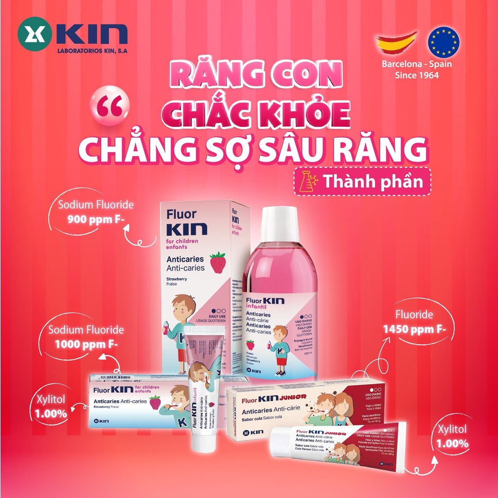 Nước Súc Miệng Fluor Kin Infantil Hương Dâu Cho Bé 500ml