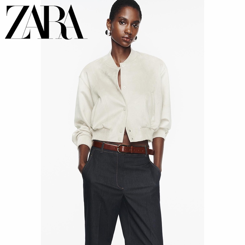 Zara Áo Khoác bomber Da Lộn Thời Trang Cá Tính Cho Nữ