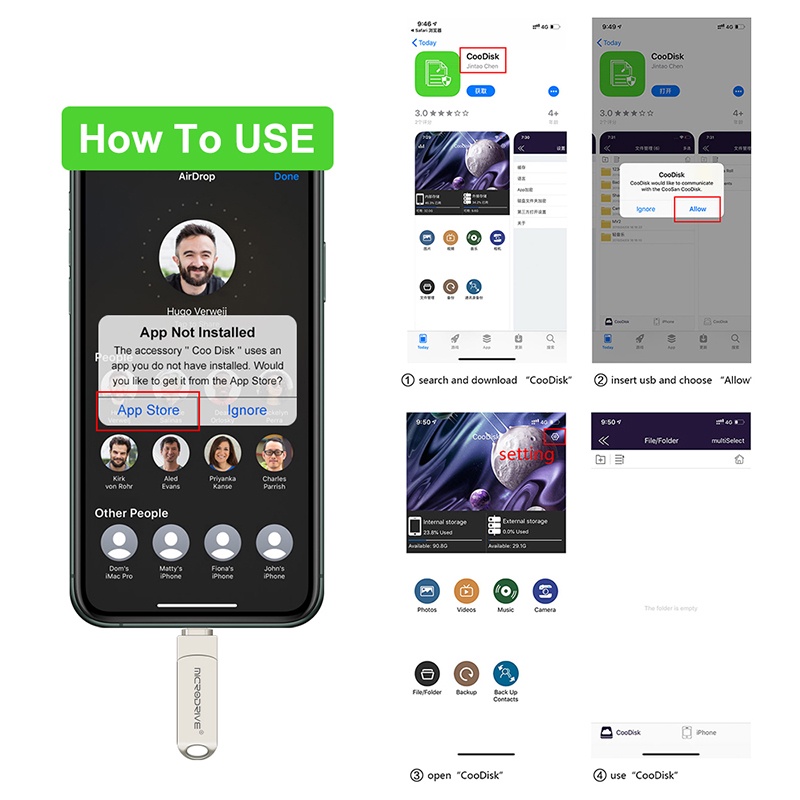 Otg Ổ Đĩa usb 3.0 32gb 64gb 128gb 256gb 512gb 1tb 2 Trong 1 Cho iphone