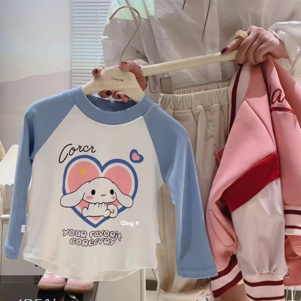 Áo Thun Tay Dài Cổ Tròn Phong Cách Thời Trang Thu Đông Hàn Quốc Cho Bé Gái 80-150cm