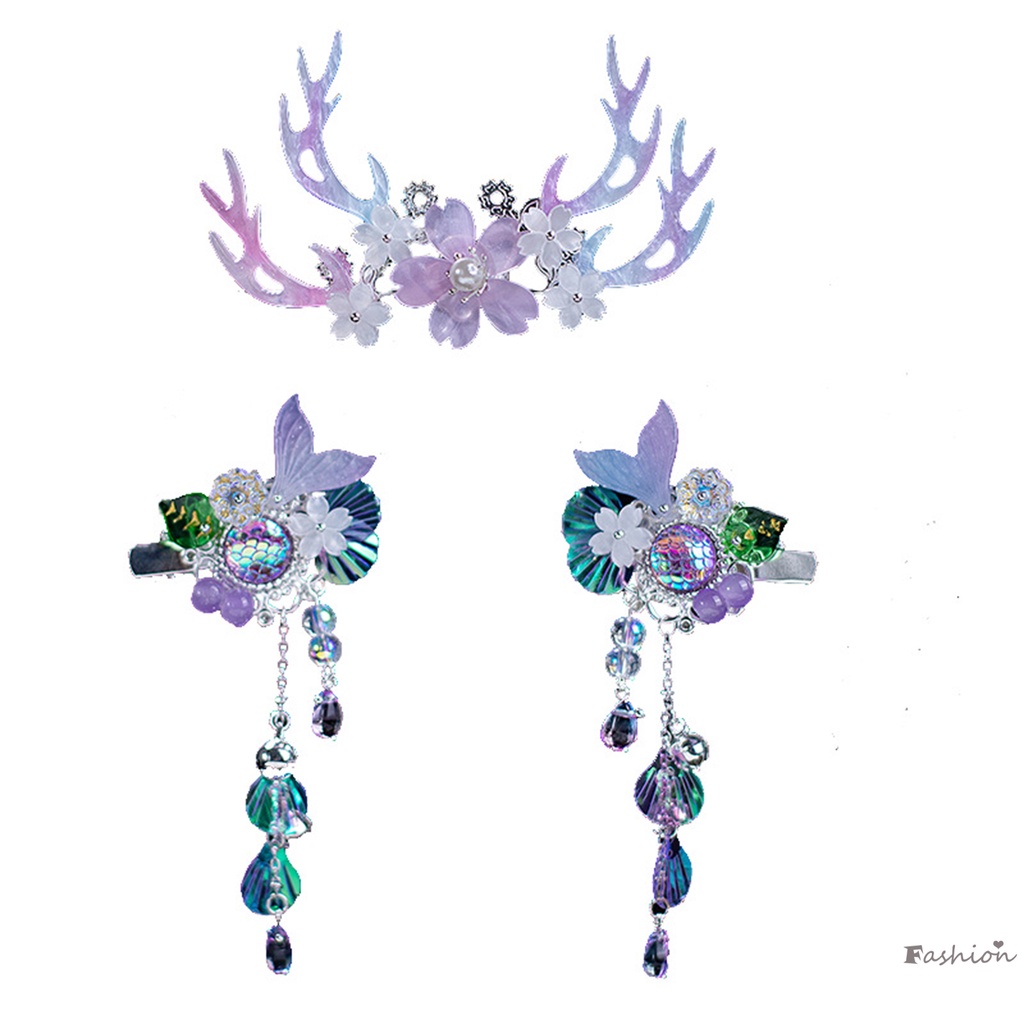 Cặp Kẹp Tóc Đuôi Cá Đính Hạt Phối Tua Rua acetic acid Cho Nữ