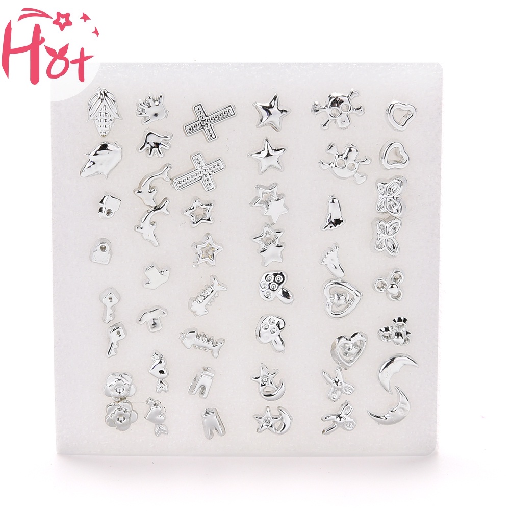 Set 24 Đôi Khuyên Tai Nhựa Mạ Bạc Thời Trang vn