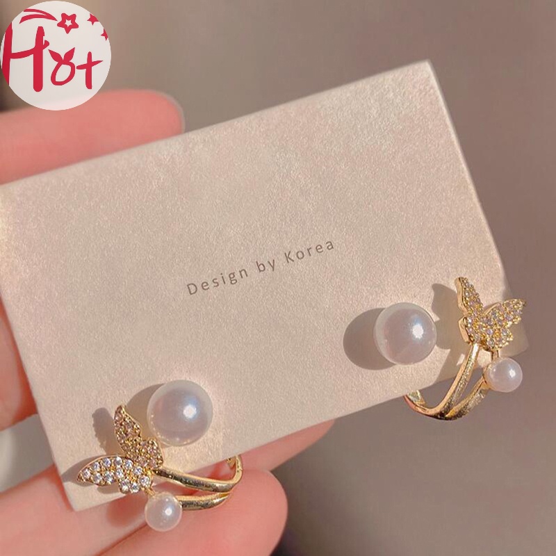 Jr Bông Tai Treo Hình Bướm Đính Ngọc Trai Cao Cấp Sang Trọng vn