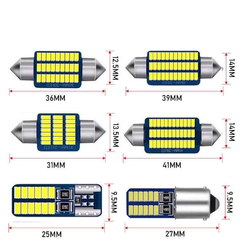 Đèn led t10 w5w 31mm 36mm 39mm 41mm Ánh Sáng Trắng Dành Cho Ô Tô